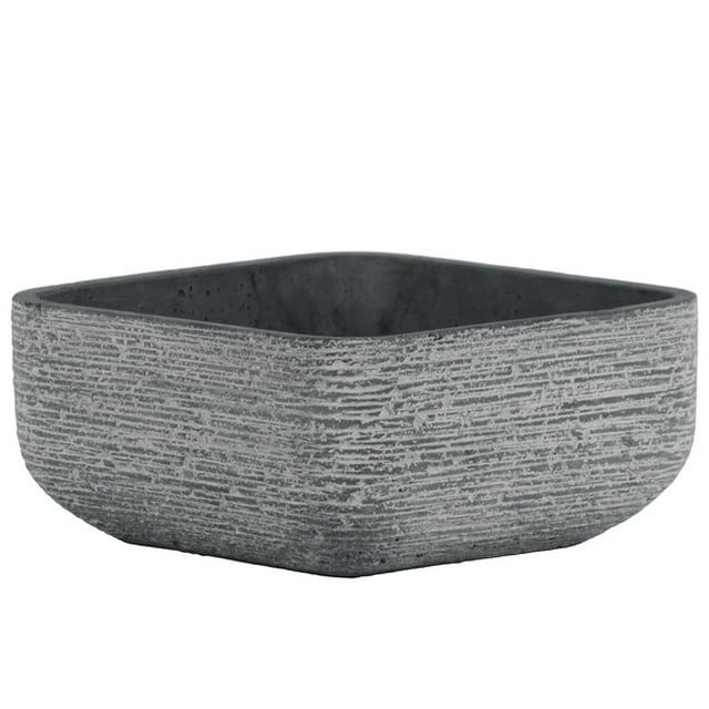 Cement Broomed Finish Low Square Pot With Tapered Bottom, Dark Gray