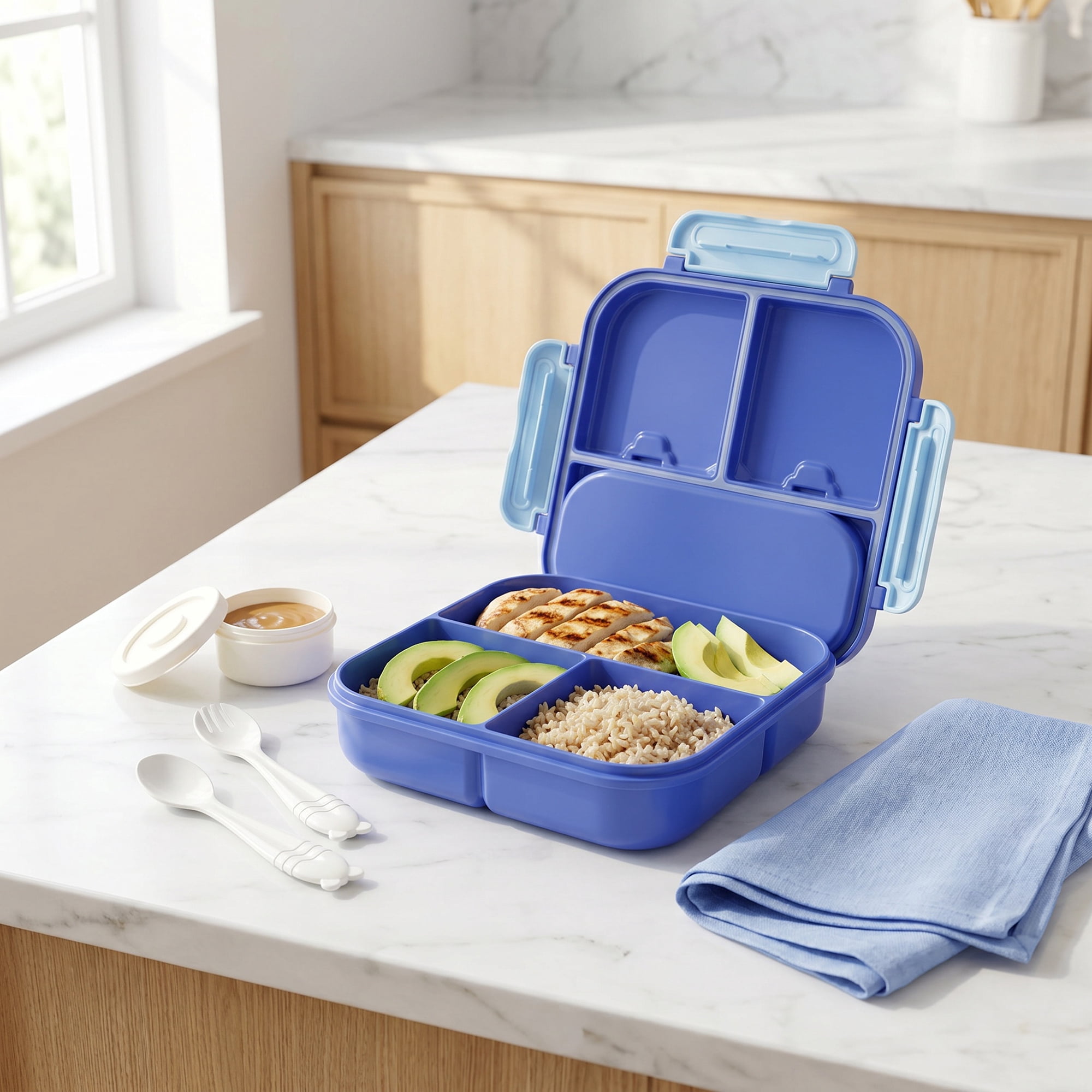 Unique Bargains Leakproof Meal Lunch Bento Box for Work Blue