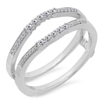 0.25 Carat (ctw) 10K White Gold Round Cut White Diamond Ladies Anniversary Wedding Band Enhancer Guard Double Ring 1/4 C