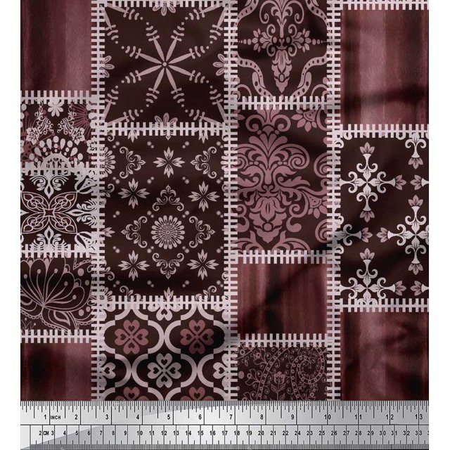 Soimoi Poly Georgette Fabric Paisley,Mandala & Quatrefoil Patchwork Print Sewing Fabric Yard 42 Inch Wide