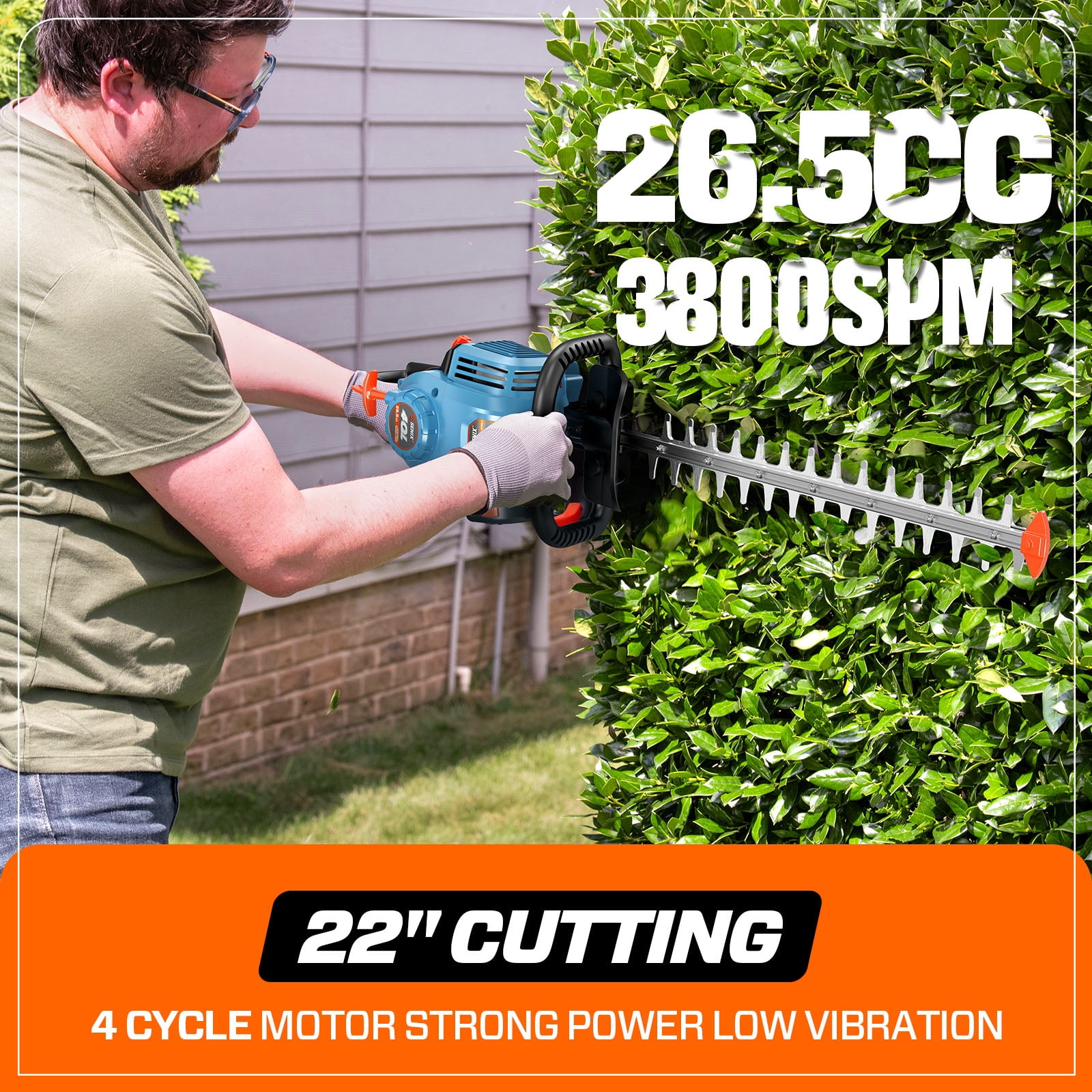 Senix 4-Cycle Gas Powered Hedge Trimmer, Heavy Duty Lightweight Lawn Cutter, 26.5cc, Dual Action Cutting Mechanism, HT4QL-L