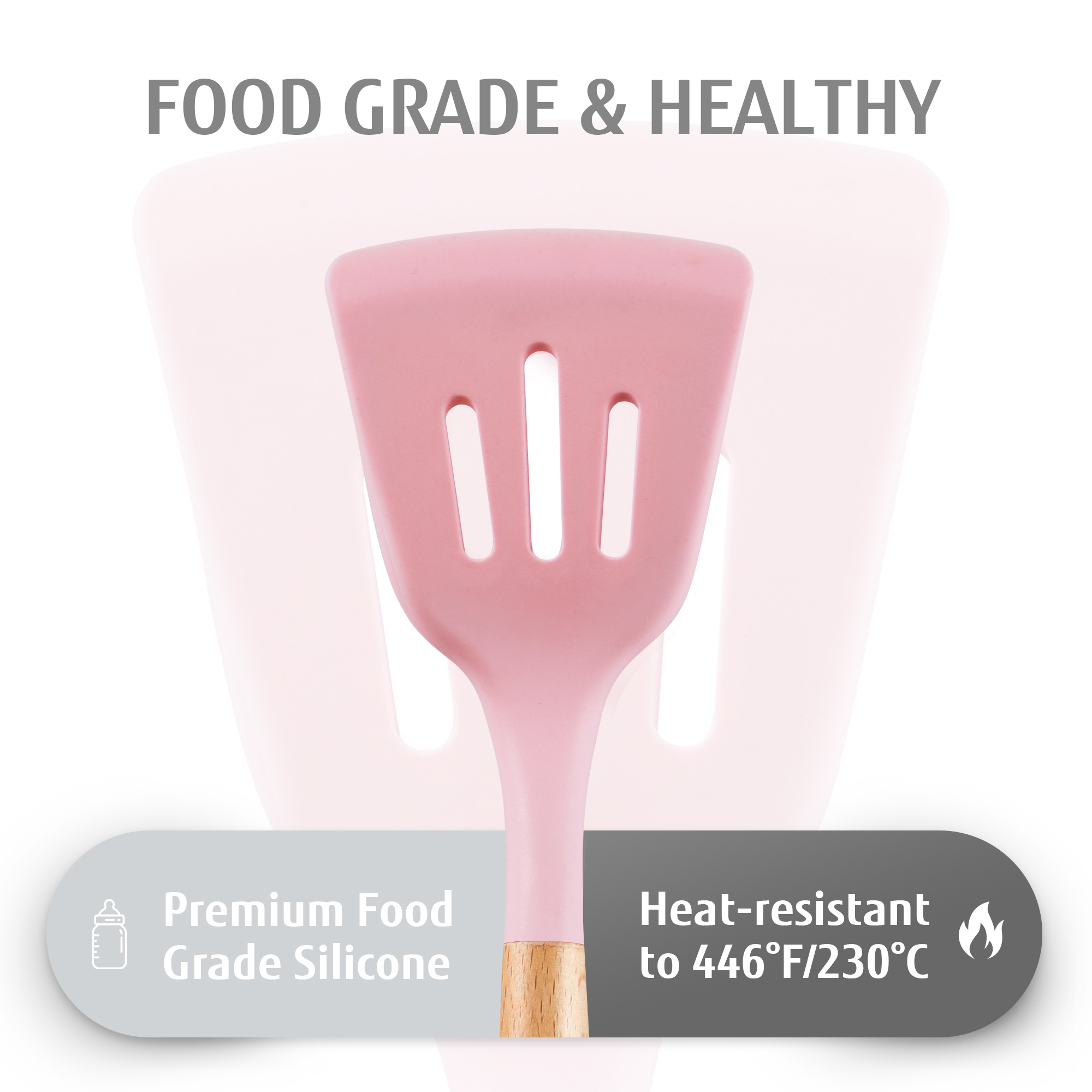 Hecef 32-Piece Silicone Kitchen Utensils Set with Stainless Steel Holder, Pink photo 6