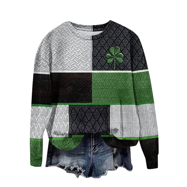 Sudadera Penkiiy Día de San Patricio para mujer Lucky Shamrock Camisa de manga larga Trébol Irlanda Print Pullover Tops L Multicolor