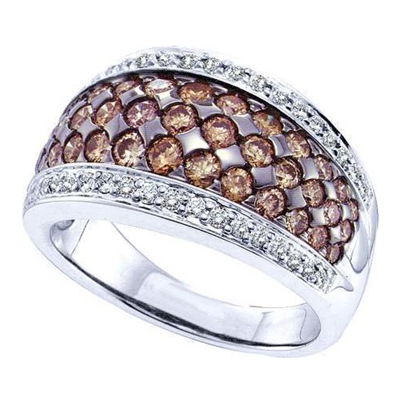 Dazzlingrock Collection 1.51 Carat (ctw) 14K Round White & Brown Cognac Diamond Ladies Fashion Wedding Band 1 1/2 CT, White Gold