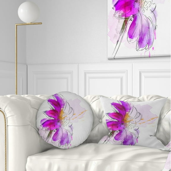 Designart Purple Watercolor Gerbera Illustration - Floral Throw Pillow - 12x20