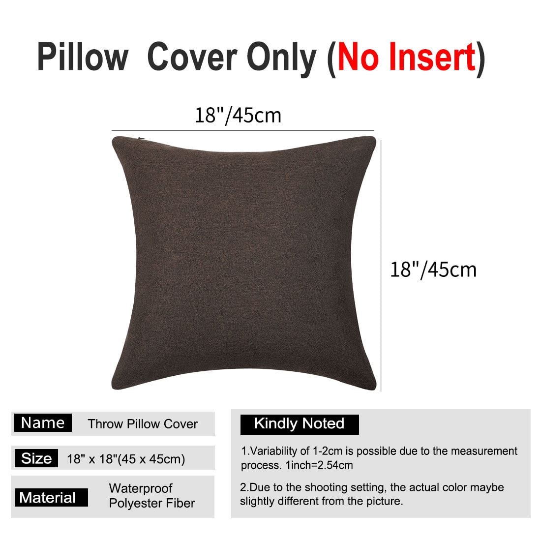 Unique Bargains 2-Pack Solid Waterproof Decorative Throw Pillow Covers Brown 18" x 18"