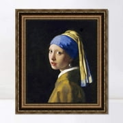 INVIN ART Framed Canvas Art Giclee Print Girl with a Pearl Earring by Johannes Vermeer Wall Art Living Room Home Office Decorations(Vintage Embossed Gold Frame,20"x24")