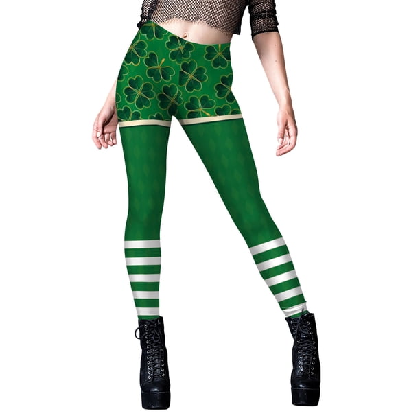 MKLEKYY Leggings de compresión para mujer, leggings para entrenamiento, leggings con estampado de dibujos animados de festival irlandés, pantalones con bloques de color, leggings elásticos suaves