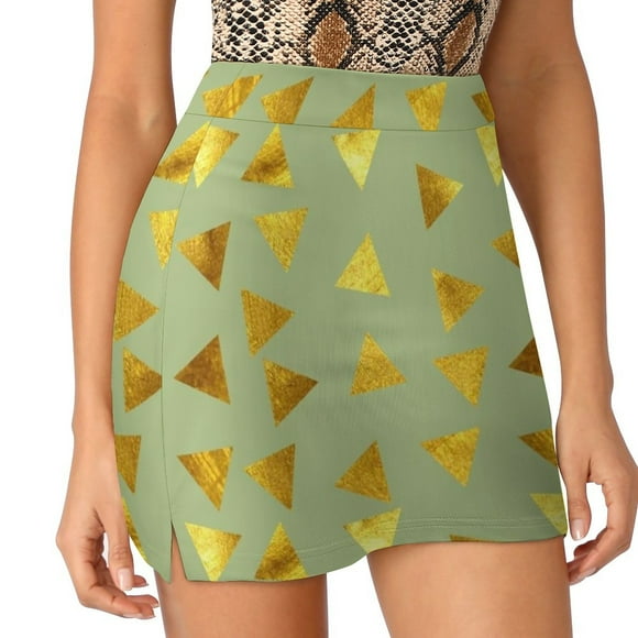 Gold Triangle Green Women's skirt Mini Skirts A Line Skirt With Hide Pocket Gold Glitter Polka Dot Dot Pattern Pink Geometry