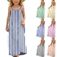 thumbnail image 2 of MKOSPLRT Girls Summer Casual Sleeveless Backless Cami Sundress Striped Vacation House Dress Color Block Open Back Maxi Dresses 5-14Y Orange 9-10 Years, 2 of 10