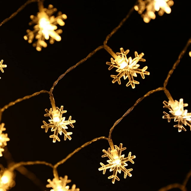 Snowflake String Lights, 10m/33ft 100 LED Waterproof Lights, 2 Lighting Modes, Battery Powered Fairy Light for Halloween Christmas Weddings Birthday Family School Parties Décor - Warm White