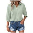 thumbnail image 2 of vigerkar Long Sleeve Shirts for Women Trendy Collared Button Down Blouses Solid Color Casual Fashion Tops (Light Green, S), 2 of 5