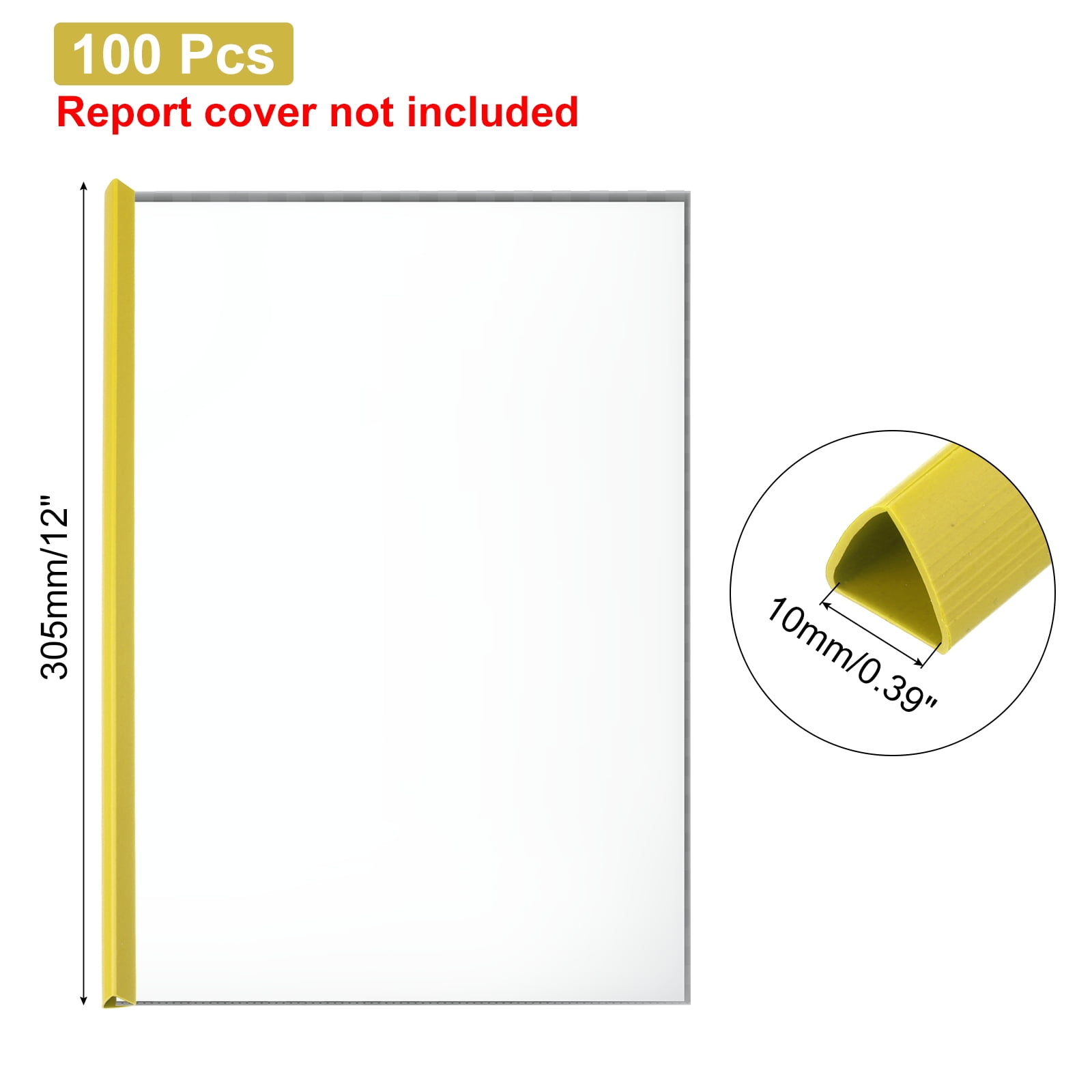 Uxcell 100Pcs Binding Bars, 10mm Binding Bars Slide Grip 70 Sheets Capacity A4 Size Report Binder, Yellow