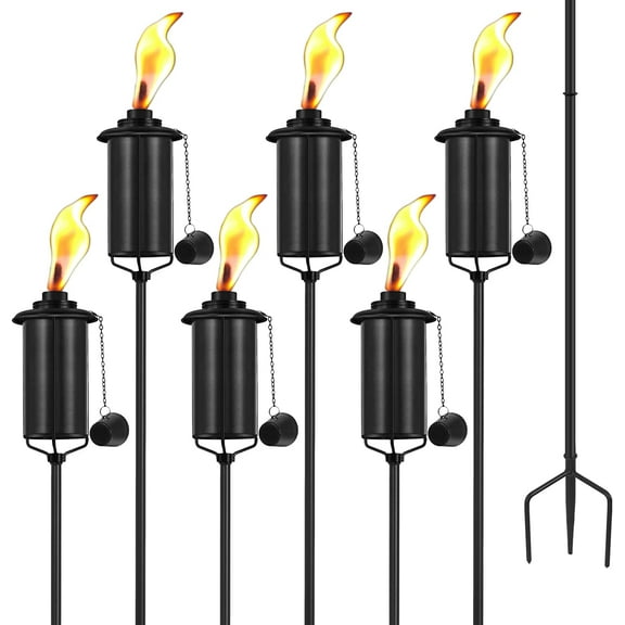 6 Pack Garden Torches, 16 oz Metal Torch for Outside with 3-Prong Grounded Stake, Outdoor Decorative Citronella Torches, 59 inch Garden Décor Torches