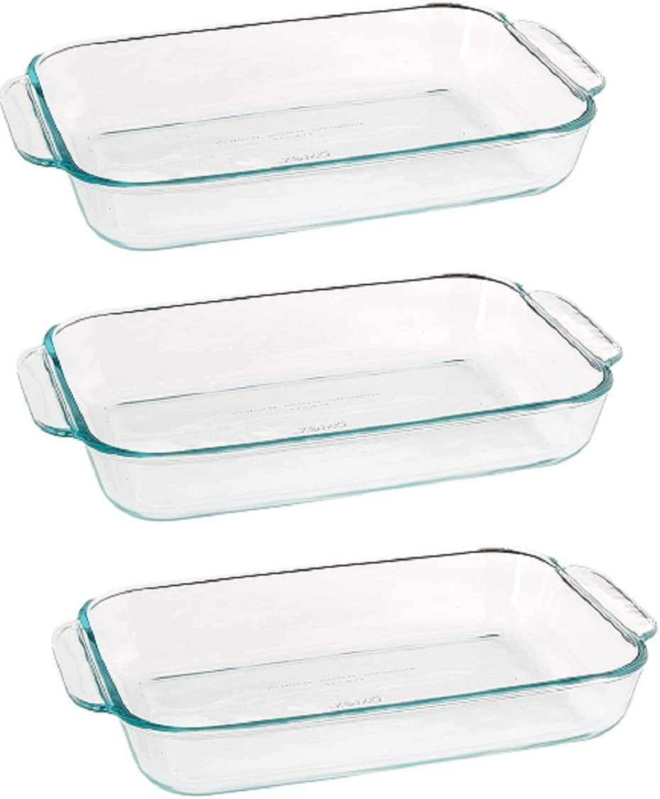 Pyrex Basics 2 Quart Oblong Glass Baking Dish, Clear 7 x 11 inch (Set of 3)