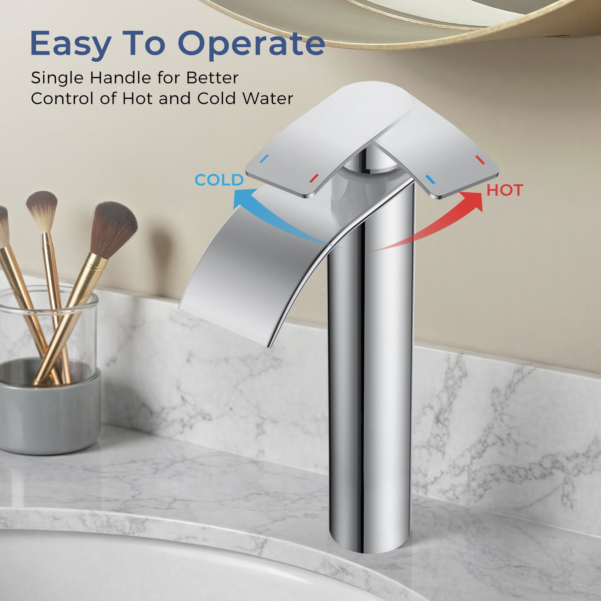 TVOFEK Tall Waterfall Bathroom Vessel Sink Faucet Single Handle, One Hole Chrome Bathroom Faucet with Metal Pop up Drain and cUPC Hoses, 11 inch Faucet for Basin Bath