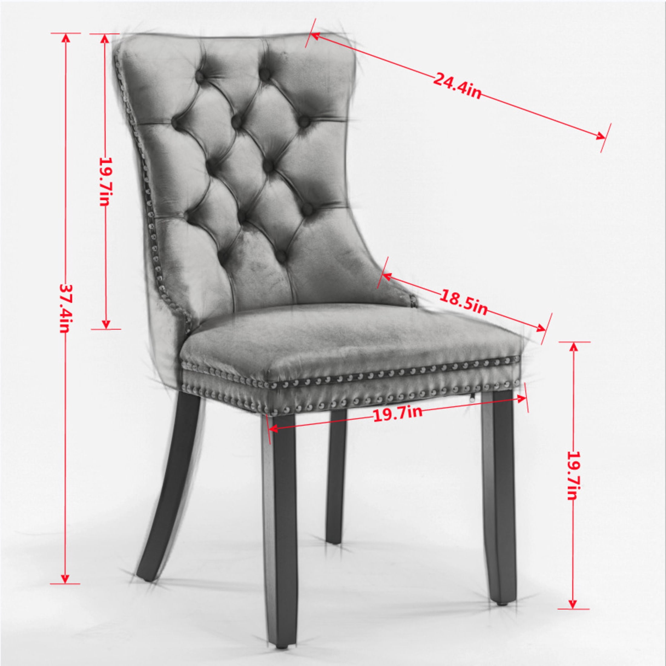 Noble House Tufted Velvet Dining Chair, Nailhead Trim, Solid Wood Legs, Black