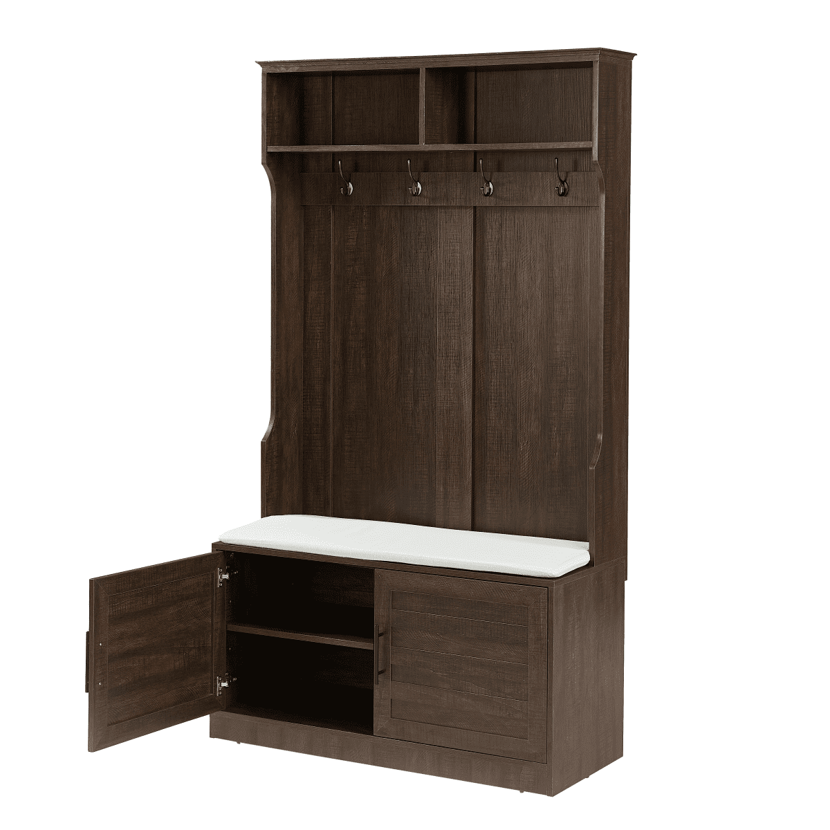 Wood Coat Rack, Storage Shoe Cabinet with Clothes Hook & Sponge Pad Product, Multiple Storage Racks Bedroom Porch Wardrobe Storage Rack, Dark Color