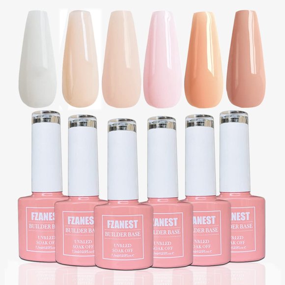 Set de esmaltes de uñas FZANEST Rubber Base Gel, 6 unidades, 7,5 ml, con Builder