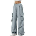 thumbnail image 6 of TTUHYWXI Women Cargo Pants Baggy Y2K Clothing Multi Pockets High Waist Loose Straight Leg Pants Vintage Grunge Clothes (Blue, 5XL), 6 of 6