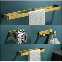 Bathroom Hardware Accessories Set Brushed Gold Towel Bar Set Square Bathroom Accessories Kit 4-Piece Towel Holder Set Stainless Steel Wall Mounted,23.6 Inch Towel Bar