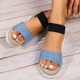 thumbnail image 2 of Rokment Women's Beach Platform Wedge Dressy Sandals Comfortable Breathable Color Block Linen Elastic Ankle Strap Espadrilles Walking Sandals Casual Chunky High Heel Dress Summer Shoes Blue Size 9.5, 2 of 7