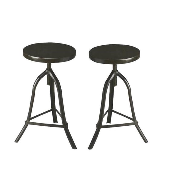 Home Square 2 Piece Metalworks Adjustable Revolving Bar Stool Set in Black