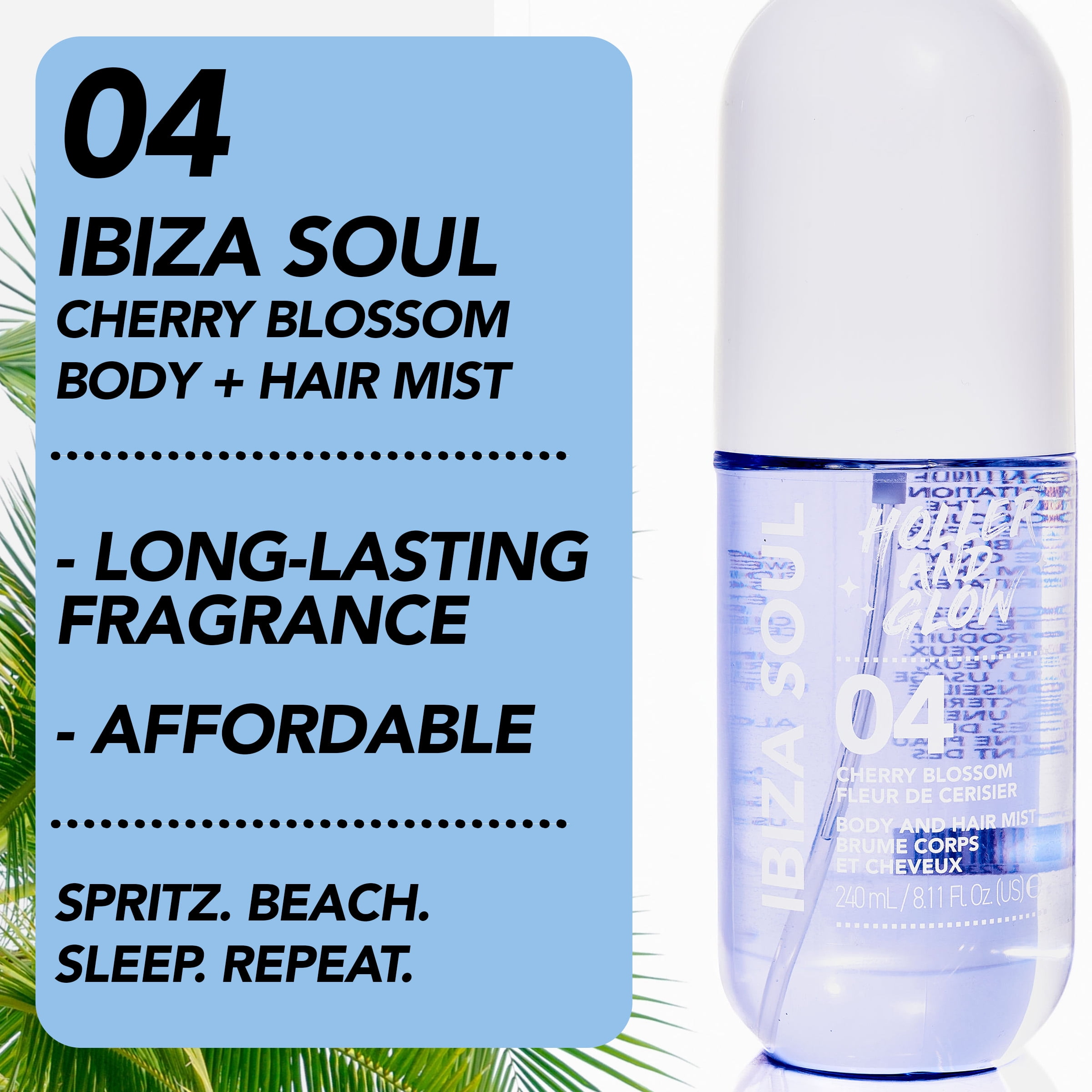 Holler and Glow Ibiza Soul Cherry Blossom Body & Hair Mist, 240ml/8.11 fl oz