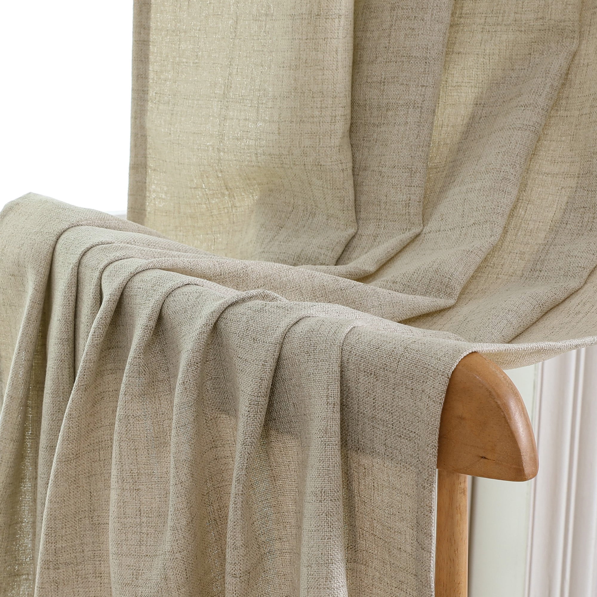 OVZME Judy Linen Curtains 84 Inch Length 2 Panels Set, Light Filtering Textured Farmhouse Window Curtain Drapes, Rod Pocket Style for Bedroom Living Room, Each 52Wx84L Inches, Linen