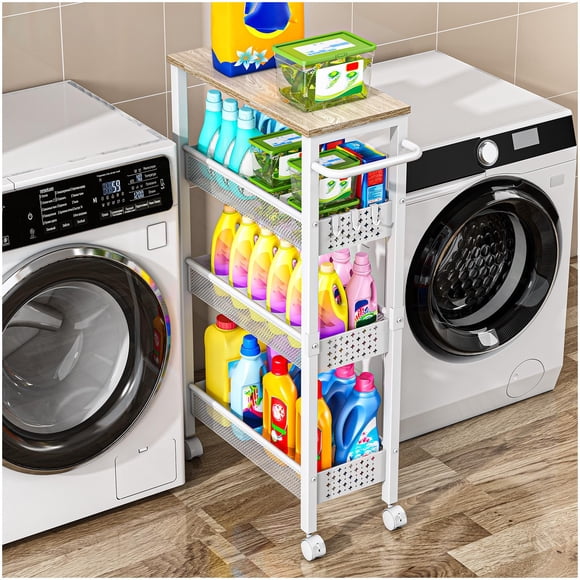 Carrito de almacenamiento Vivihomety Utility de 4 niveles, color blanco enrollable