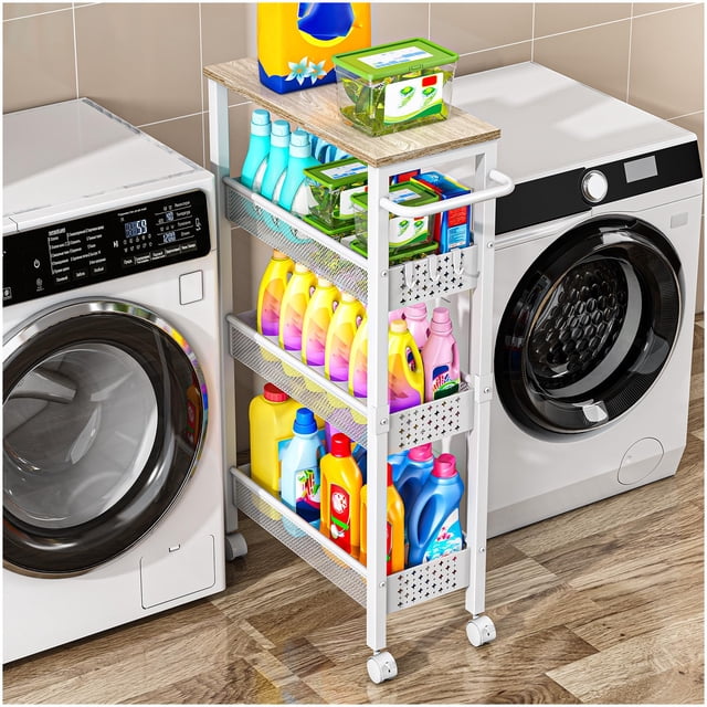 Carrito de almacenamiento Vivihomety Utility de 4 niveles, color blanco enrollable