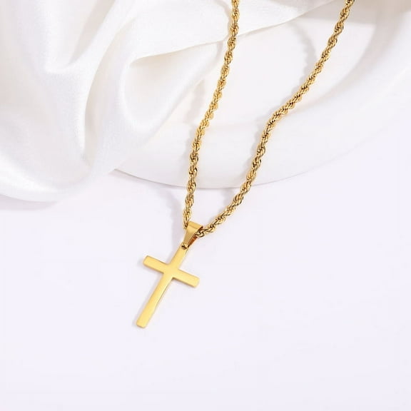 New 14K Yellow Gold Cross Pendant Necklace for Men Women Minimalist Golden Silver Color Jewelry Male Female Necklaces Chokers Gifts