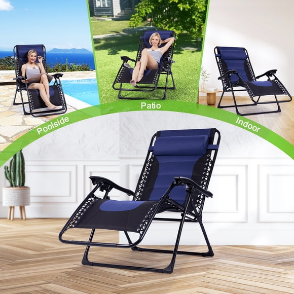 Backyard Expressions Deluxe XL Padded Recliner Chair – Ergonomic Anti-Gravity Lounger with Folding Design, Side Tray, and Adjustable Headrest