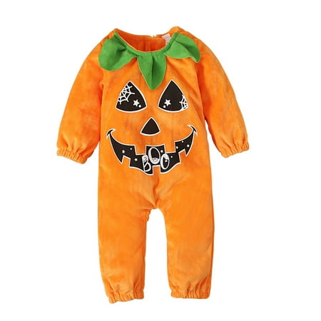 

Girls Jumpsuit Halloween Long Sleeve Romper Cartoon Pumpkin roleplay Soft Cute Jumper for Baby