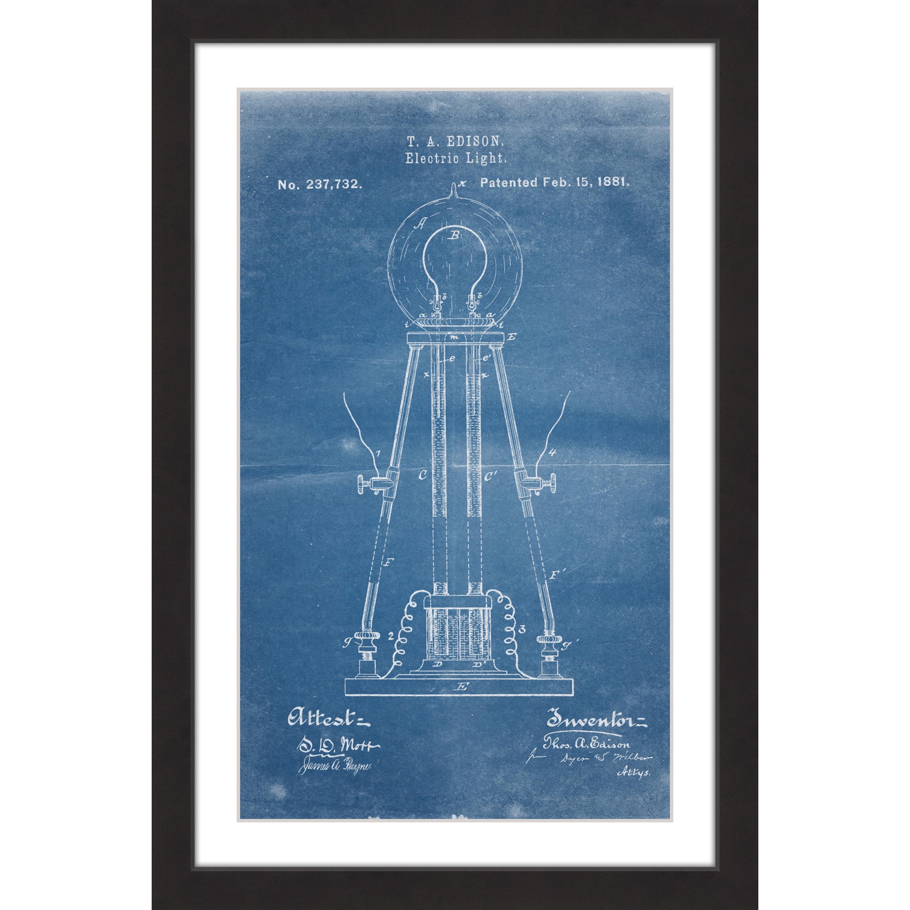 Marmont Hill - "Edison Light 1881 Blueprint" by Steve King Framed Painting Art Print
