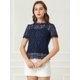 thumbnail image 3 of Top de Encaje Floral Allegra K Semitransparente Azul Marino M, 3 of 6