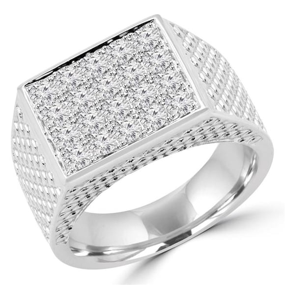 Majesty Diamonds MD160288-6.75 1.33 CTW Pave Diamond Mens Signet Ring Wedding Band in 18K White Gold, Size 6.75