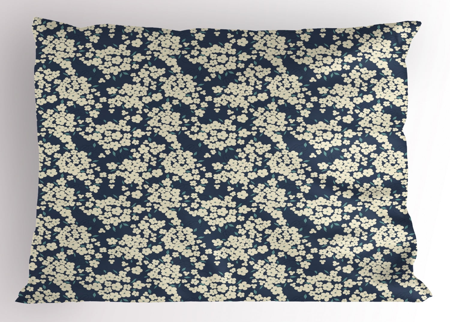 Floral Pillow Sham Vibrant Little Blossoms Flourishing Garden Feminine Lovely Flora Graphic Art, Decorative Standard Size Printed Pillowcase, 26 X 20 Inches, Night Blue Ivory, by Ambesonne