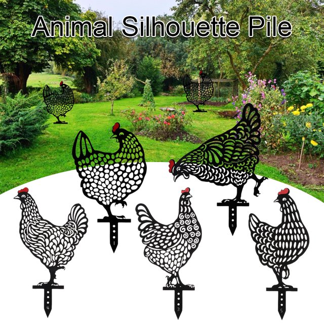 Muyoka Adornos de jardín, gallina, pollo, patio, arte, jardín, patio trasero, decoración de césped, regalo, negro, adornos de césped para patio trasero al aire libre Muyoka Hogar