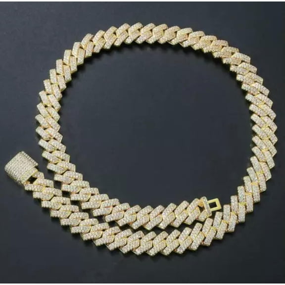 QQTDFG 14mm Iced Flooded Miami Cuban Chain Bracelet Necklace, Men Hip Hop A9250-14K Yellow Gold Plated-Bracelet - 8"