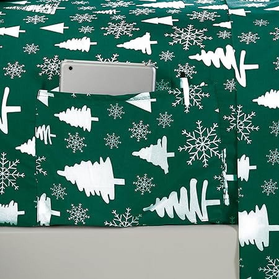 Holiday Pattern Microfiber- Wrinkle and Fade Resistant (6-Piece) Bedding Set, King, Hunter Green Christmas Tree