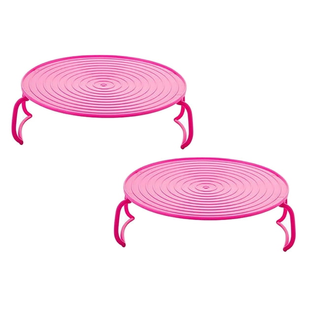 Oleegame 2PC Spoon And Lid Rest Microwave Plate Stacker, Microwave Tray Rack,Oven Tray Rack,Steaming Rack With Legs Pink
