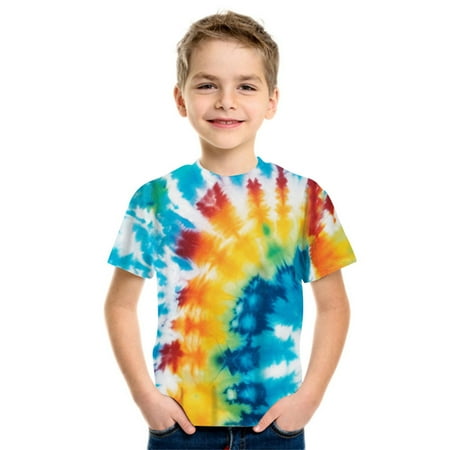 Adeawade Boy Tops 13-14 Years Crewneck T Shirt Kids Tie Dyed Print Short Sleeve Blouse Tees Summer Cool Outfits E