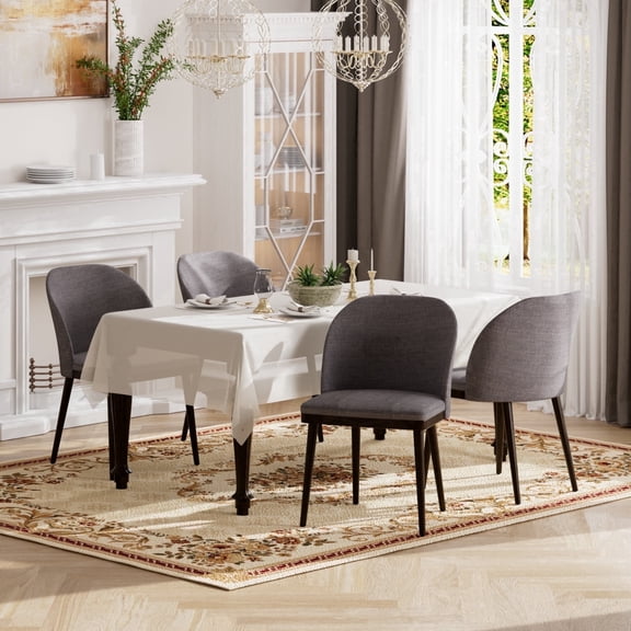 EOP Modern Upholstered Dining Chairs Set of 4, Wooden Dining Side Chairs with Curved Backrest, Armless Kitchen Chairs for Dining Room & Restaurant, Light Gray