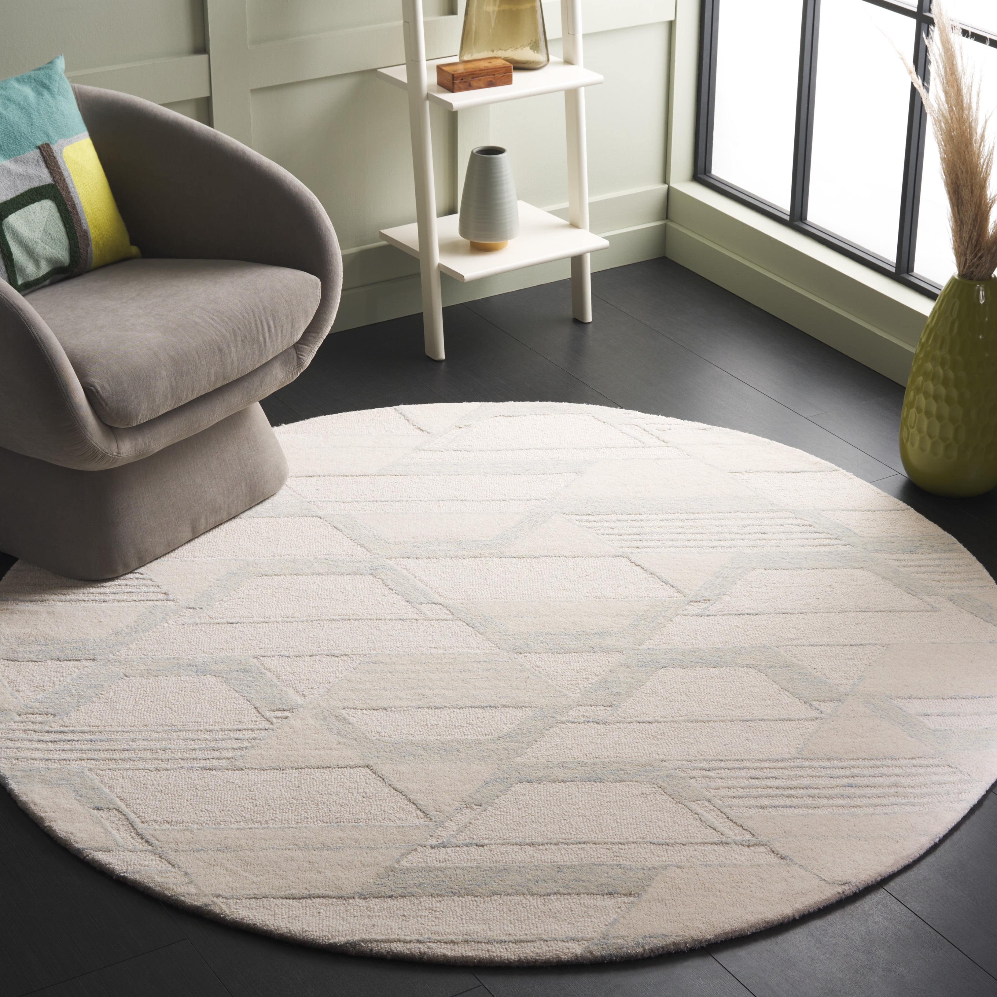 SAFAVIEH Mykonos Mia Abstract Area Rug, Ivory/Blue, 6' x 6' Round