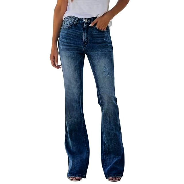 iHPH7 Jeans Évasés pour Femmes Pantalons de Travail pour Femmes Jeans Coupe Bottillon pour Femmes Tenues d'Automne pour Femmes Jeans Pattes d'Éléphant pour Femmes Mode d'Automne Pantalons en Denim pour Femmes Bleu Foncé TP