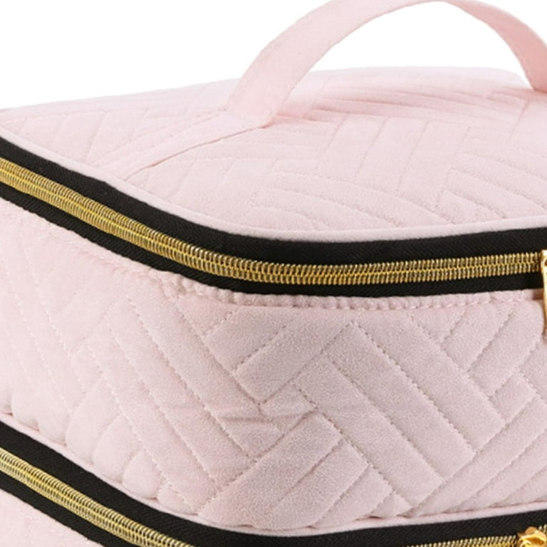 Nail Supplies Organizer Case, Double Layer Nail Polish Carrying Case Bag for Nail Varnish, Nail Art Tool Pink, Size: 23x19x17cm
