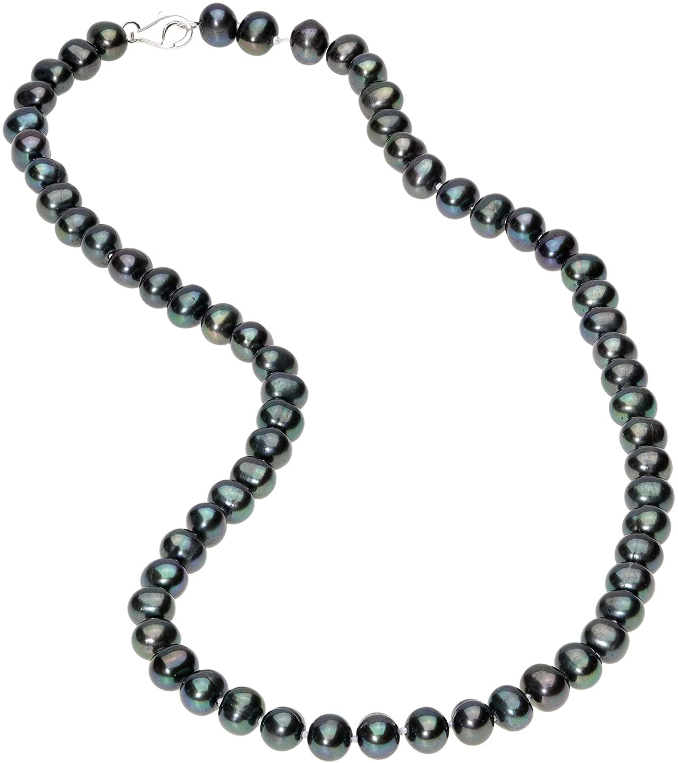 925 Sterling Silver 9-10mm Black Freshwater Cultured Pearl Necklace