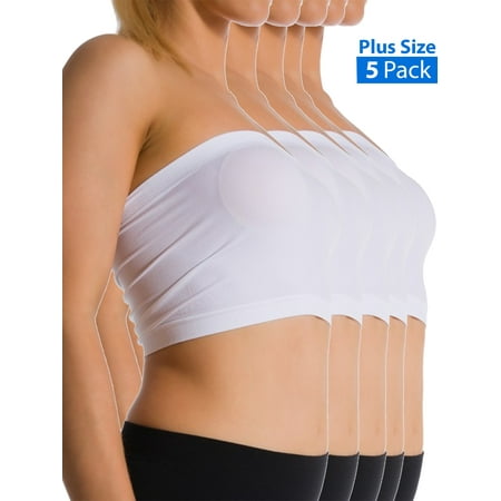 

Kuda Moda 5-Pack Women Plus Size Tube Top Bra Seamless Strapless Bandeau Bra XL 2X 3X 4X No Pad