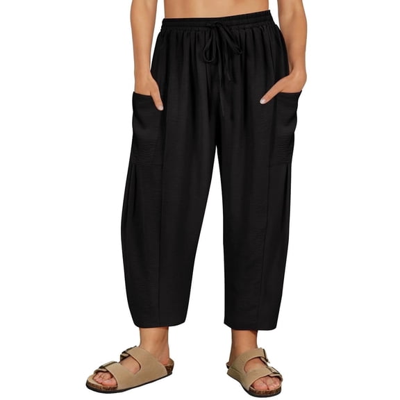 CASSIE LIZ Plus Size Pants Summer Womens Wide Leg Knit Palazzo Pants Lounge Ladies Casual Drawstring Harem Fall Solid Pants with Pocket (XL-5XL)